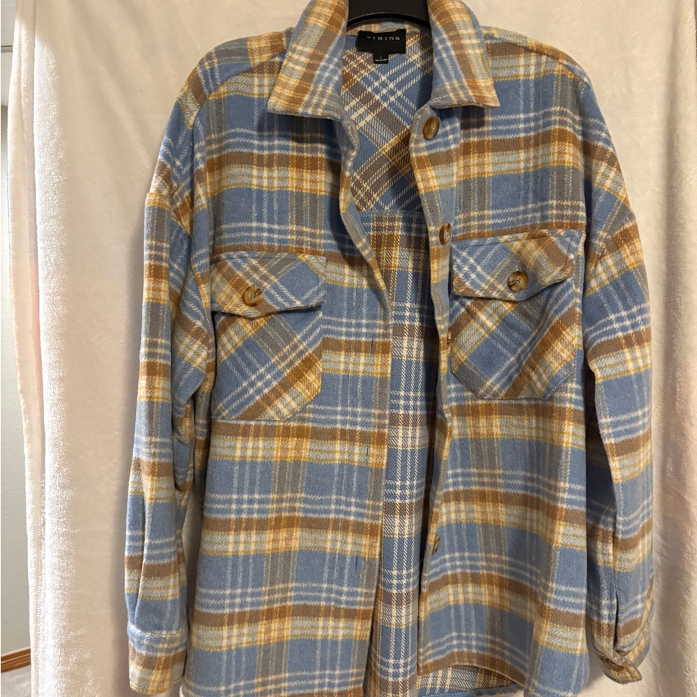 Timing Blue and Tan Checkered Shirt Jacket